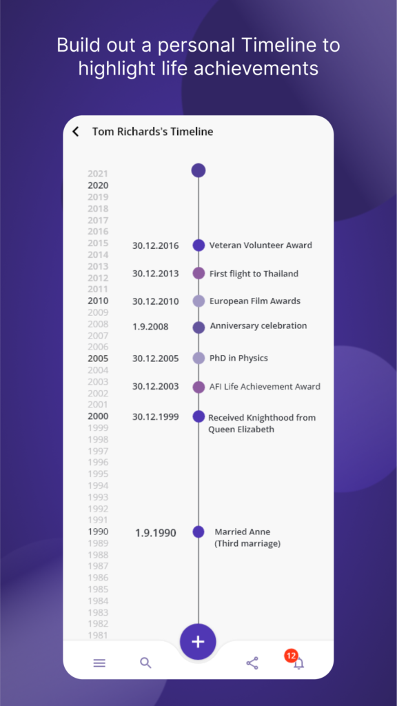 Build out a Timeline of life highlights