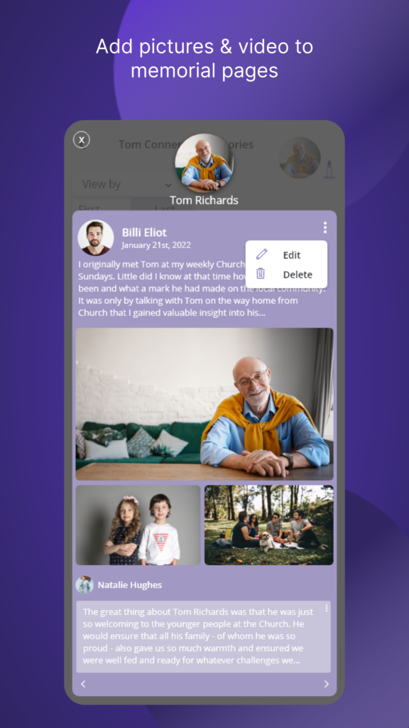 Add pictures & video to memorial pages